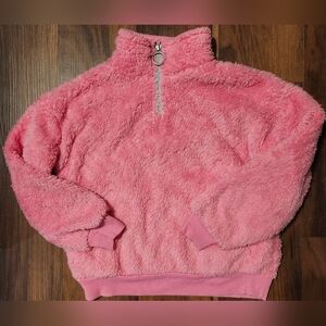 EUC Girls Sz 7/8 Ideology Pink Sherpa Quarter Zip Mockneck Pullover